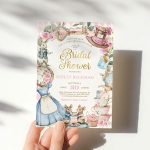 Invitación a la despedida de soltera de Alicia en el país de las maravillas, invitación a la fiesta del té nupcial del Sombrerero Loco de Alicia imprimible, invitación nupcial de Alicia-wl10