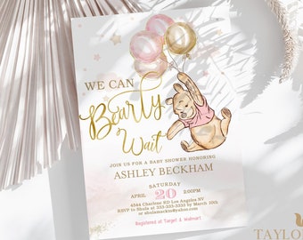 Editable Winnie The Pooh Invitation only, Pooh Baby Shower Invitations, Winnie Template Invitations for a girl, Winnie baby shower, 14-g
