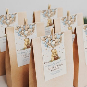 Etiqueta de presente editável do Winnie The Pooh boy, etiqueta de favor, chá de bebê do Winnie The Pooh, 2 designs para impressão Winnie baby shower- w7