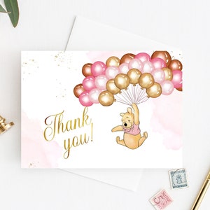 Carte de remerciement Winnie l'ourson, merci pour la baby shower Winnie l'ourson, carte de remerciement Invitations Winnie l'ourson, baby shower Winnie, b-8