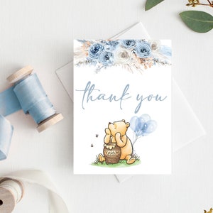 Carte de remerciement Winnie l'ourson, baby shower Winnie l'ourson, invitations Winnie l'ourson pour un garçon, baby shower Winnie, 15b