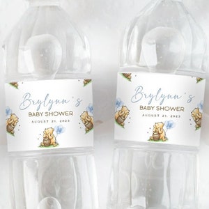 Editable Winnie The Pooh boy water bottle label, Winnie The Pooh Baby Shower, Winnie The Pooh water label, Winnie baby shower, 15b