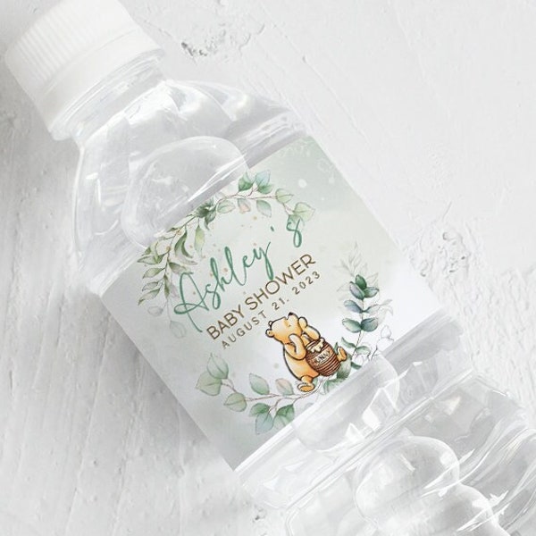 Étiquette modifiable de bouteille d'eau de verdure de Winnie l'ourson, douche de bébé de Winnie l'ourson, étiquette d'eau de Winnie l'ourson, douche de bébé de Winnie, gr455