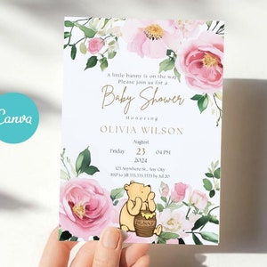 Winnie The Pooh Einladung, Winnie The Pooh Baby Shower Einladungen, Winnie The Pooh Einladungen für ein Mädchen, Winnie Pooh Baby Shower-2b