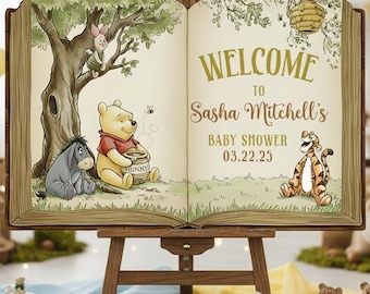 Winnie the Pooh Baby Shower Open book Welcome Sign (Digital Template)-11