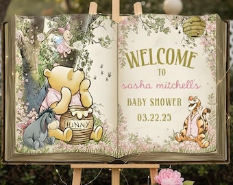 Pink Winnie the Pooh Baby Shower  Open book Welcome Sign (Digital Template)-10