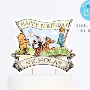 Topper per torta modificabile di Winnie the Pooh, scarica il modello topper per torta di Winnie the Pooh compleanno classico topper per torta di Winnie -ctg3