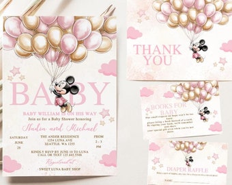 Minnie Mouse Baby Shower Invitation: Pink Balloons (Digital Template)