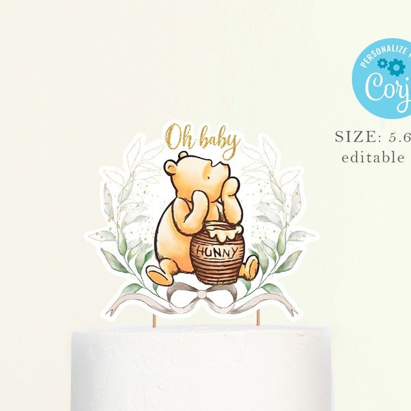 Editable winnie the pooh cake topper, download template winnie the pooh cake topper baby shower-gr455