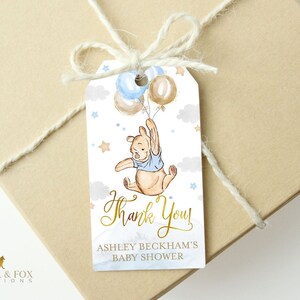 Editable Winnie The Pooh boy Gift tag, favor tag, , Winnie The Pooh Baby Shower, 2 Printable designs Winnie baby shower, 14-g