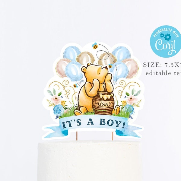 Editable winnie the pooh cake topper, download template winnie the pooh cake topper baby shower-ct1