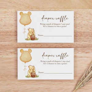 Carte modifiable de tombola de couches Winnie l'ourson uniquement, baby shower pour garçon Winnie l'ourson, modèle de billet de tombola de couches, baby shower Winnie, 9033