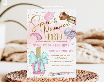 Spa glam party birthday invitation, Spa glam party invite, makeup invite, birthday instant download glam invitation- gb02