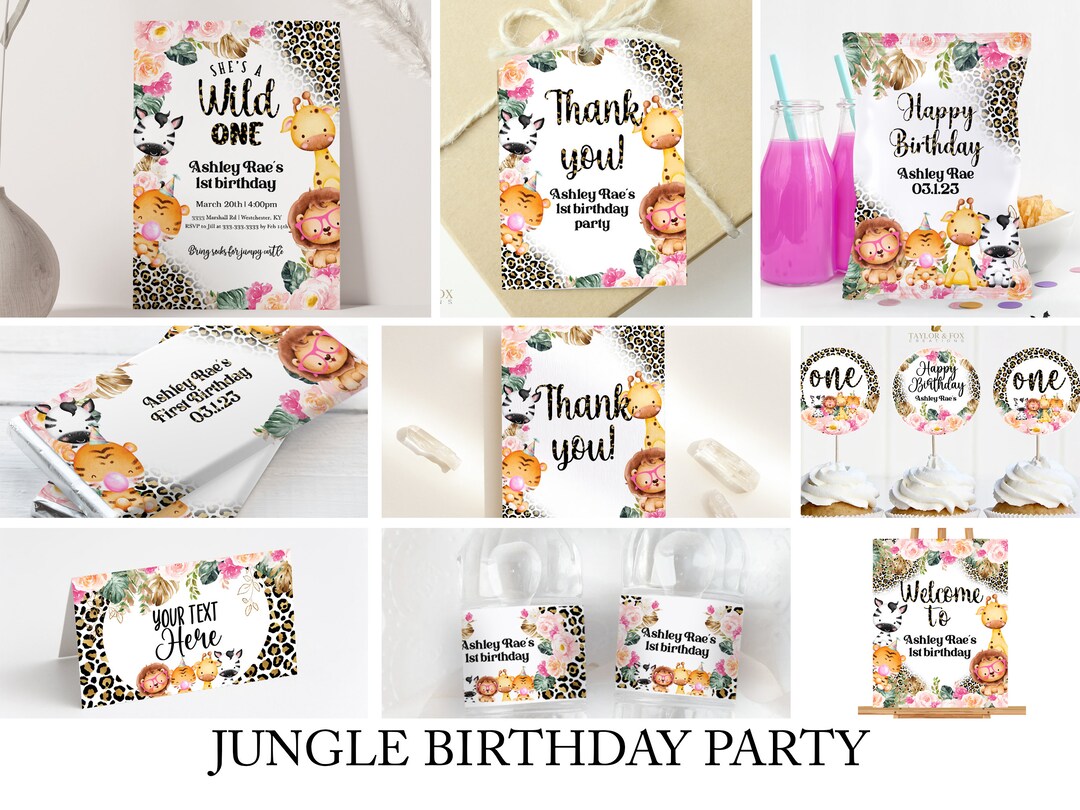 Editable Jungle Birthday Invitation, Tropical Jungle Birthday Bundle ...