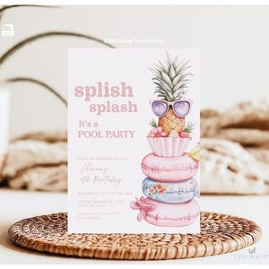 Pool Party Invitation, Girl Pool Birthday Party, Pastel Invite, Summer Birthday Party, Swimming Party, Digital, Printable Pool invite-1