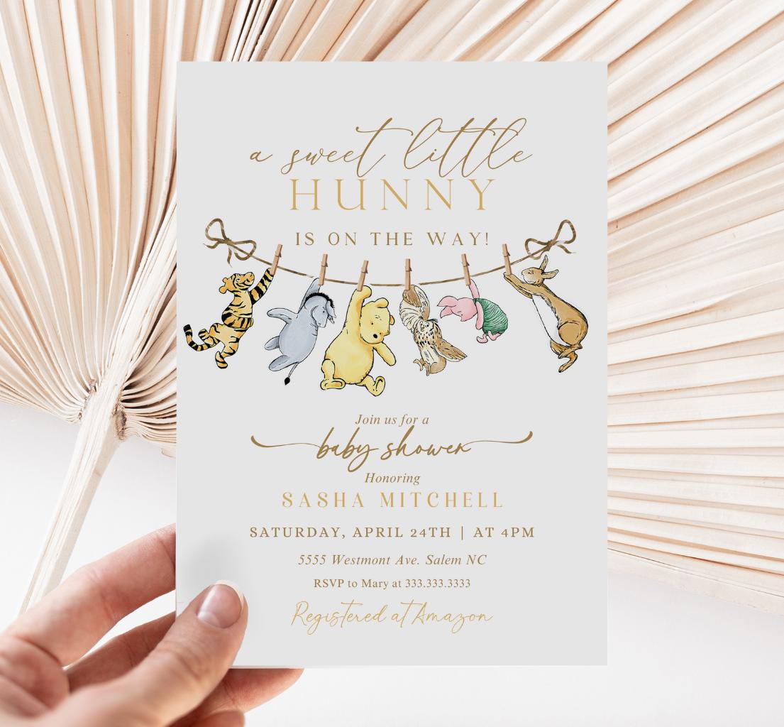 Winnie The Pooh Invitation, Winnie The Pooh Baby Shower Invitations, Winnie The Pooh Invitations neutral Winnie baby shower-wv5