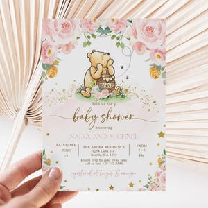 Winnie The Pooh Invitation, Winnie The Pooh Baby Shower Invitations, Winnie The Pooh Invitations for a girl, Winnie baby shower, 17g