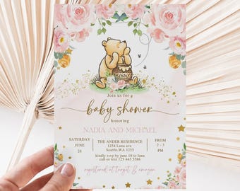 Winnie The Pooh Invitation, Winnie The Pooh Baby Shower Invitations, Winnie The Pooh Invitations for a girl, Winnie baby shower, 17g