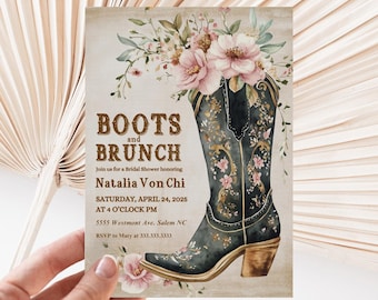Boho Boots Bridal Shower Invitation: Cowgirl Brunch (Canva Template)