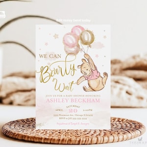 Editable Winnie The Pooh Invitation only, Pooh Baby Shower Invitations, Winnie Template Invitations for a girl, Winnie baby shower, 14-g