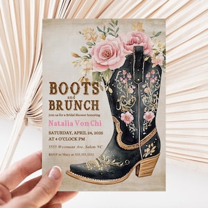 Inbjudan till brudshower med bohemiska stövlar: Cowgirlbrunch (Canva-mall)