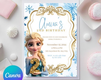 Frozen Birthday Invitation: Editable Canva Template (Digital)