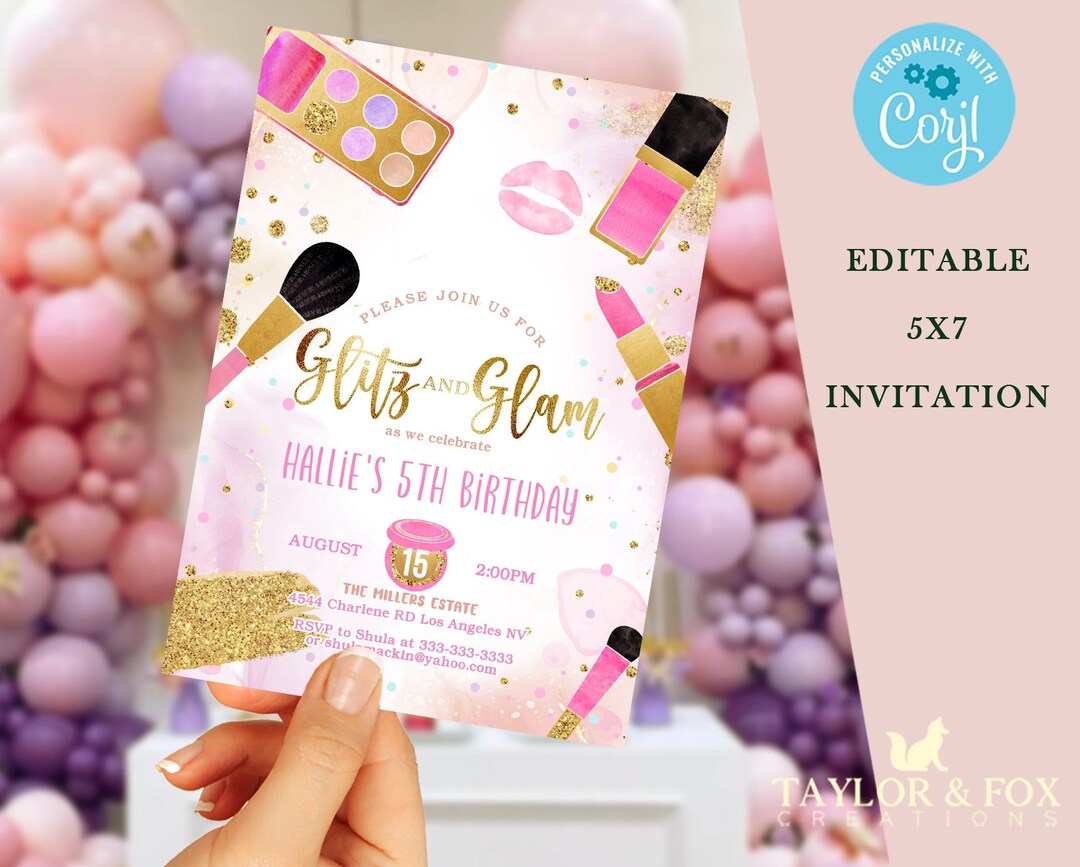 Editable Glam Party Birthday Invitation, Spa Glam Party Invite, Makeup