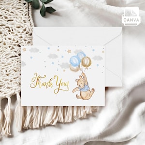 Carte de remerciement Winnie l'ourson, baby shower Winnie l'ourson, faire-parts Winnie l'ourson pour un garçon, baby shower Winnie, ballon winnie 14 g