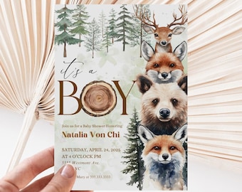 Woodland Animals Baby Shower Invitation: Forest Theme (Digital Template)