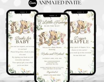 Winnie The Pooh Invitation, Winnie The Pooh Baby Shower Invitations, Winnie The Pooh Invitations Video invitation, Winnie baby shower-wv1