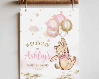 Winnie The Pooh Sign, Winnie The Pooh Baby Shower, Winnie The Pooh Welcome sign for a girl, Winnie baby shower, Balloon winnie 14-g