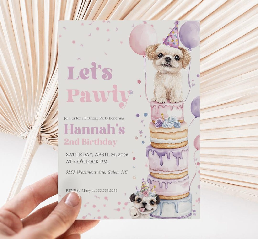 Pink Puppy Birthday Invitation: Girl Dog Party (digital Template) - Etsy