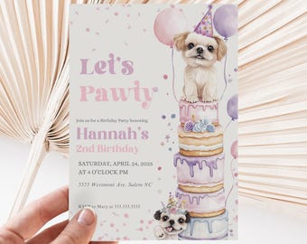 Pink Puppy Birthday Invitation: Girl Dog Party (Digital Template)