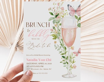 Floral Bridal Brunch Invitation: Boho Champagne (Canva Template)
