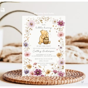 Winnie The Pooh Einladung, Winnie The Pooh Baby Shower Einladungen, Winnie The Pooh Einladungen für ein Mädchen, Winnie Pooh Baby Shower-15
