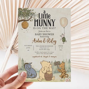 Solo invito Winnie The Pooh, inviti per baby shower di Pooh, inviti modello Winnie gender neutral, baby shower di Winnie-wi11