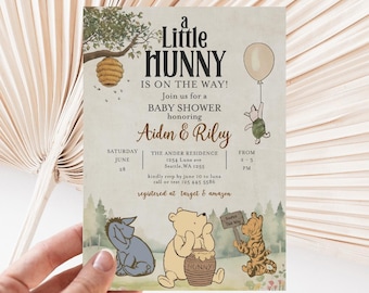 Winnie The Pooh Invitation only, Pooh Baby Shower Invitations, Winnie Template Invitations gender neutral, Winnie baby shower-wi11