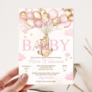 Invito Winnie The Pooh, Inviti per Baby Shower Winnie The Pooh, Inviti Winnie The Pooh per una bambina, Baby shower Winnie-pk2