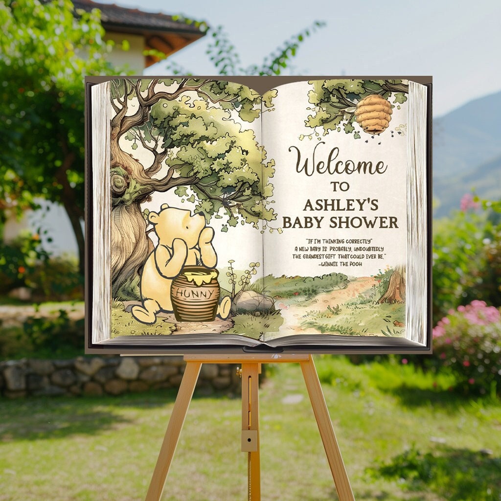 Winnie The Pooh Sign, Winnie The Pooh Baby Shower, Winnie The Pooh Welcome sign Gender Neutral, Winnie baby shower-wi9
