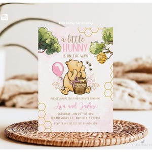 Winnie The Pooh Einladung, Winnie The Pooh Baby Shower Einladungen, Winnie The Pooh Einladungen für ein Mädchen, Winnie Pooh Baby Shower tru-3