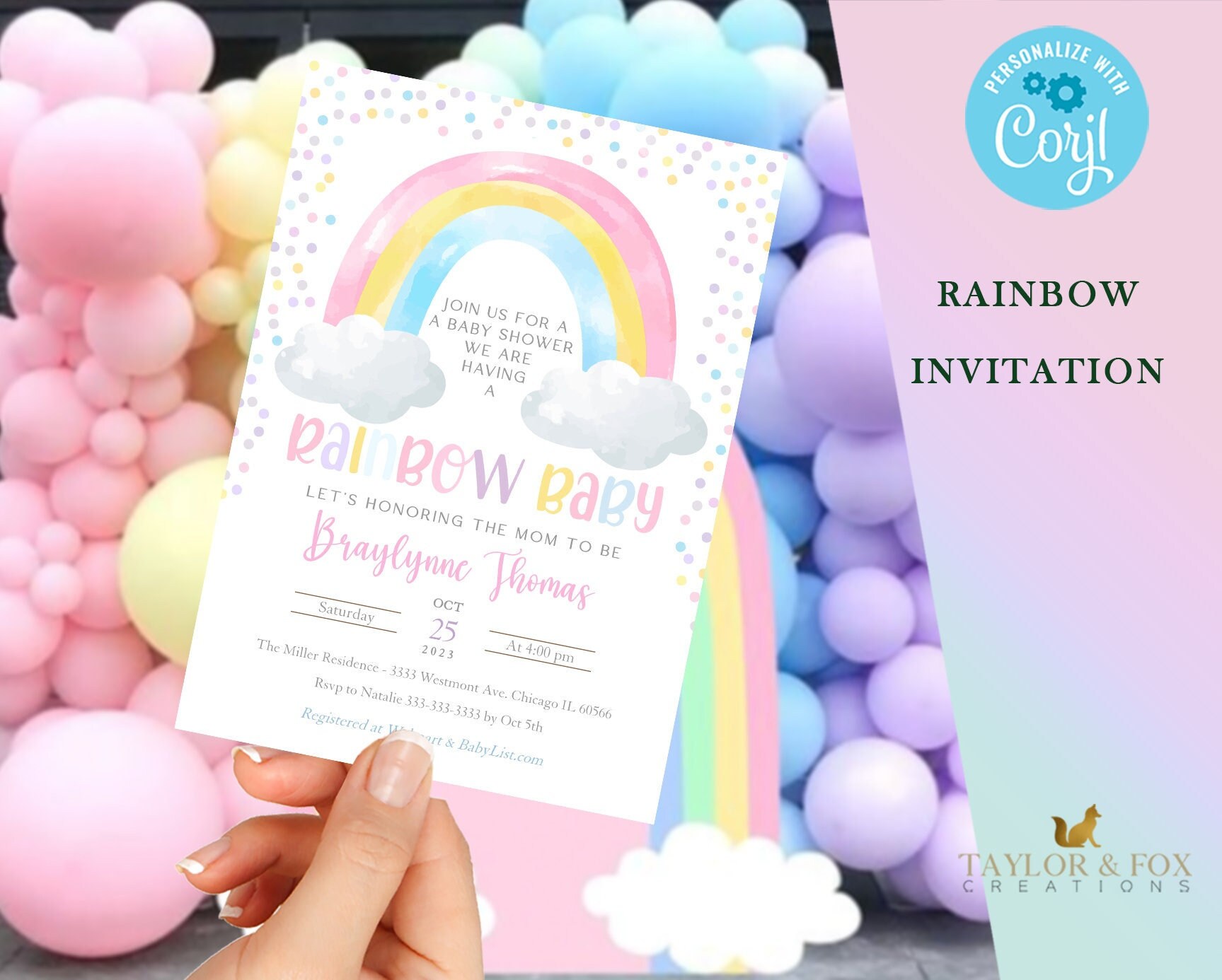 Editable Rainbow Baby Shower Invitation Rainbow Sprinkle Etsy