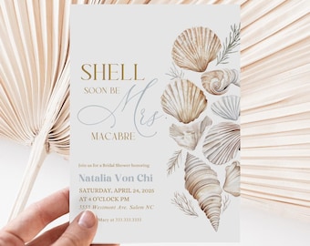 Boho Seashell Bridal Shower Invitation Template (Digital Download)