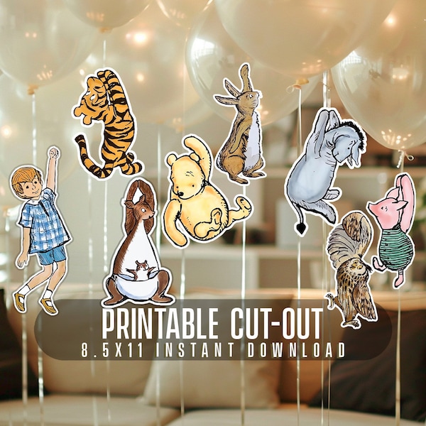 Cutout Decor Winnie The Pooh, Classic Winnie the Pooh Baby Shower, Birthday Party, Cutout Prop, Hanging Prop DIGITAL DOWNLOAD