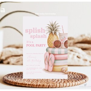 Pool Party Invitation, Girl Pool Birthday Party, Pastel Invite, Summer Birthday Party, Swimming Party, Digital, Printable Pool invite-2