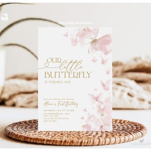 Butterfly 1st Birthday Invitation Minimalist Birthday Girl Invite 1 st Birthday Digital Download First Birthday Butterflies Invitation-01