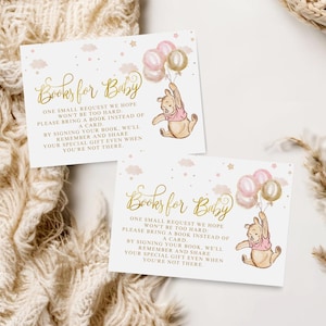 Alleen bewerkbare Winnie de Poeh-boekkaart, Winnie de Poeh-babyshower, Winnie de Poeh-boekkaart voor een meisje, Winnie-babyshower, 14 g