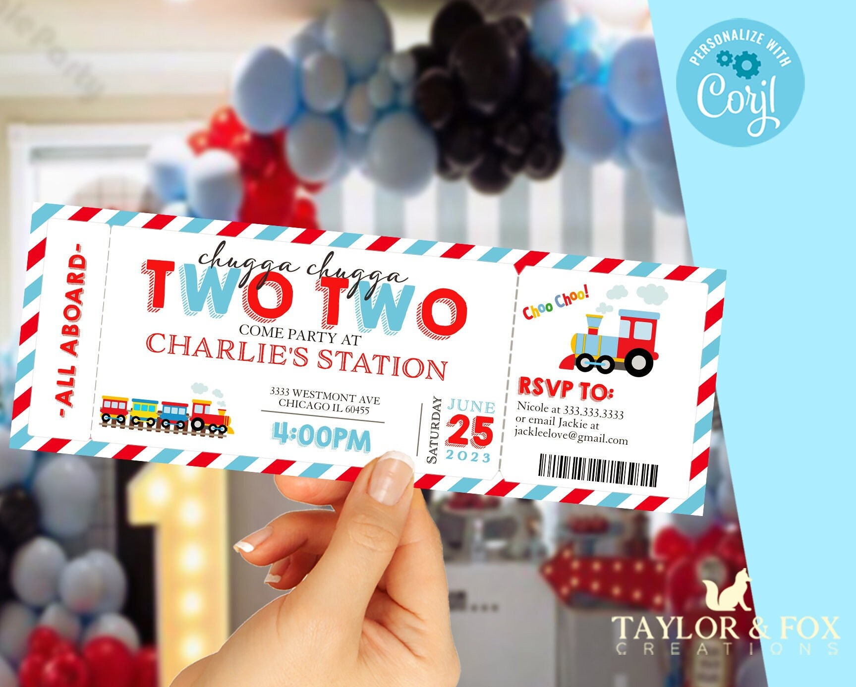 Editable train birthday invitation ticket, train birthday for boy, Locomotive birthday, download invitation-t1