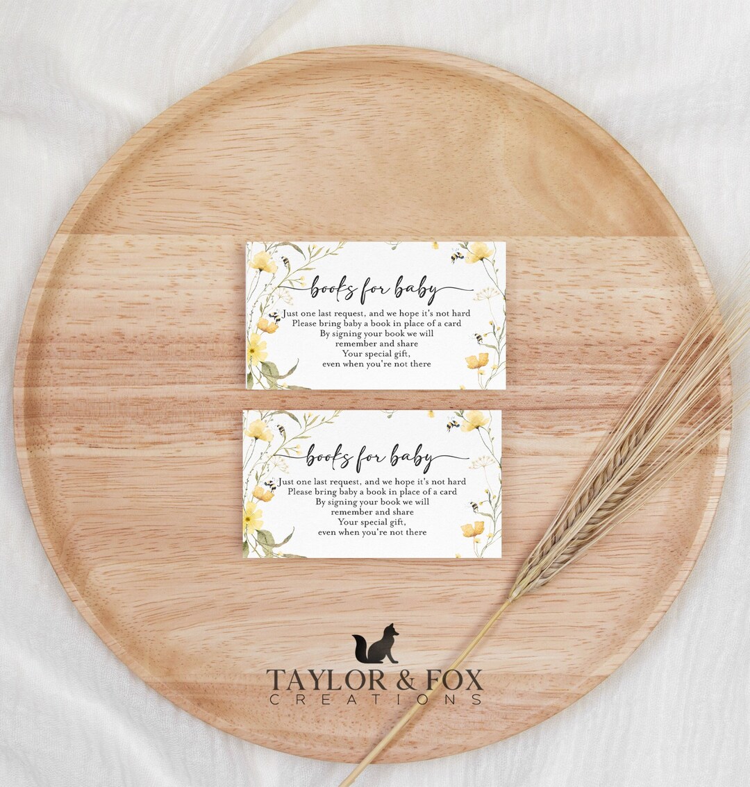 Bee Baby Shower Book Card, Bring a Book Insert Card, Bee Wildflowers