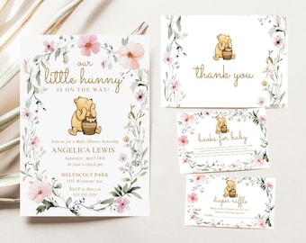 Winnie the Pooh Baby Shower Invitation: Floral Theme (Digital Template)