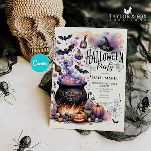 Witches brew party invitation, Halloween party invitation, halloween costume party invitation, cauldron halloween invitation-hal6